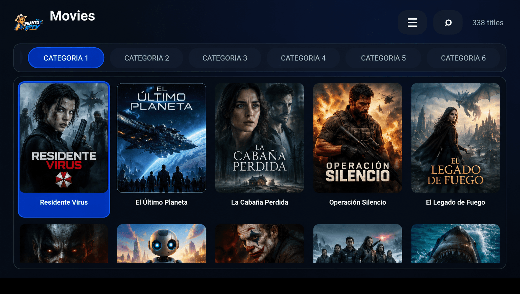 Tela de filmes do JUANITOIPTV