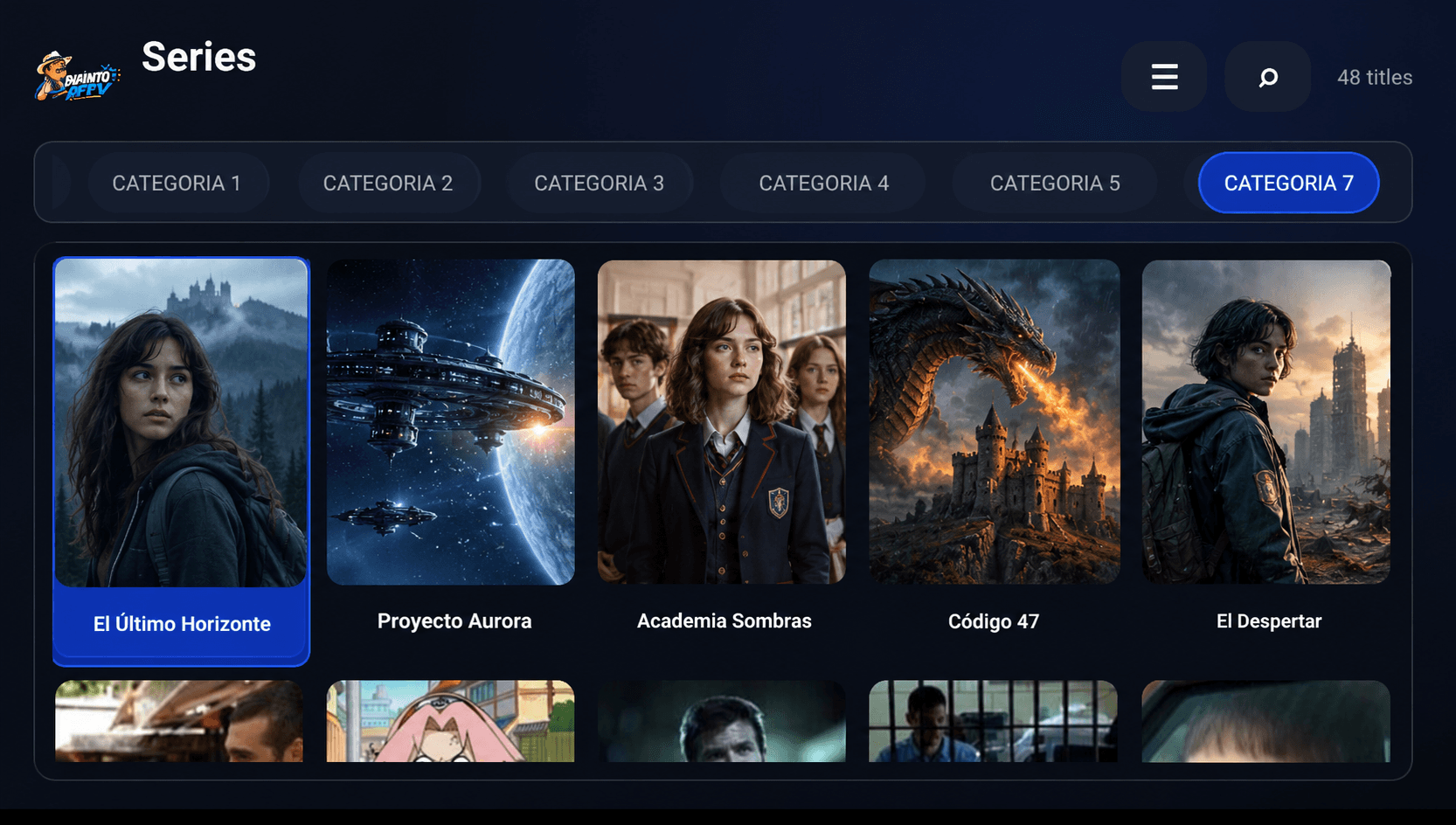 Tela de séries do JUANITOIPTV